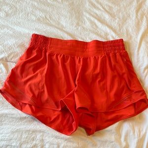 LULU SHORTS- orange striped hotty hots- size 8 -2.5 inch high rise